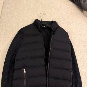 Reiss Black Ribbed Knit Puffer Jacket Zip Sz S Designer